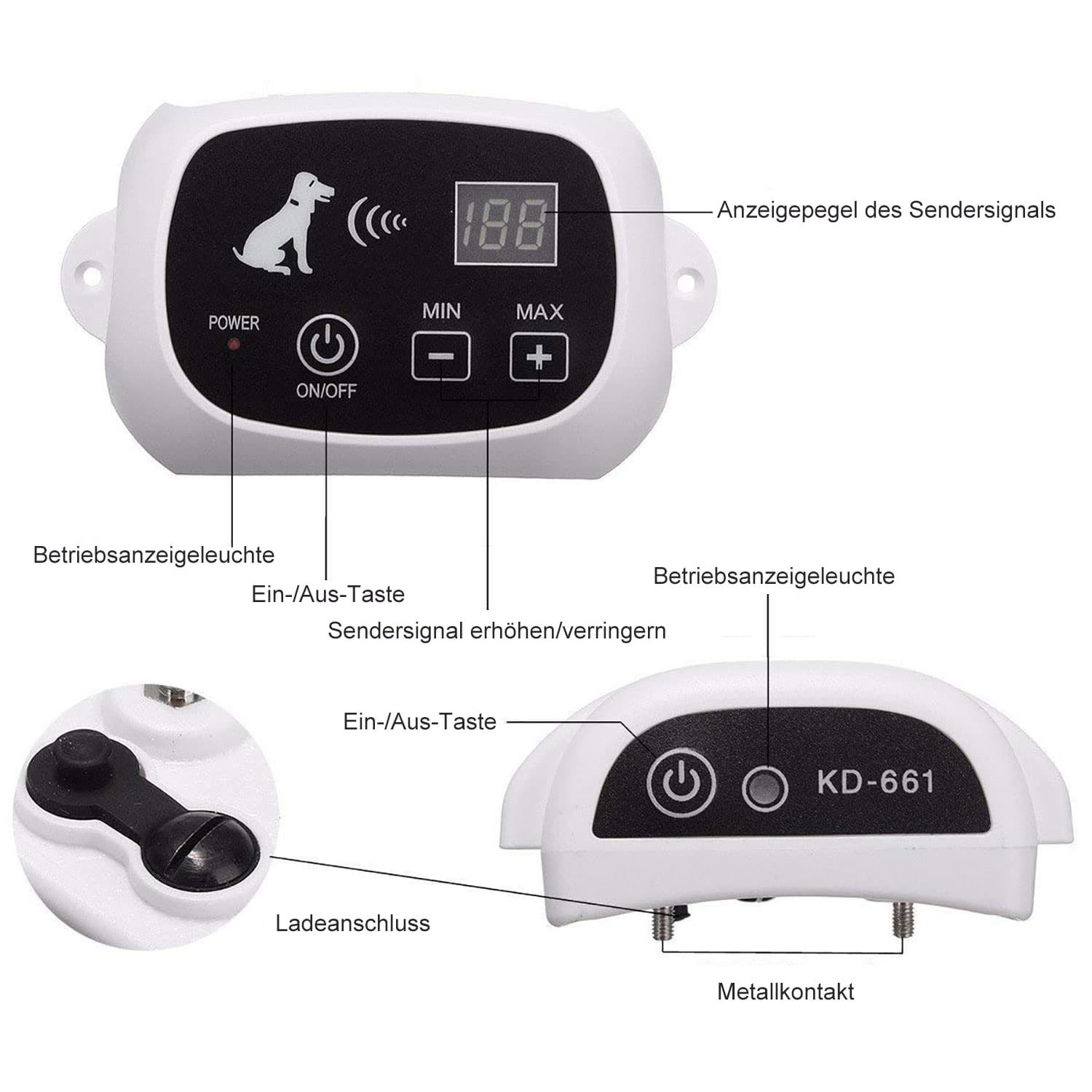 Wiederaufladbares elektronisches Drahtlos Unsichtbarer Hundezaun mit wasserdichtem Halsband für 2 Hunde